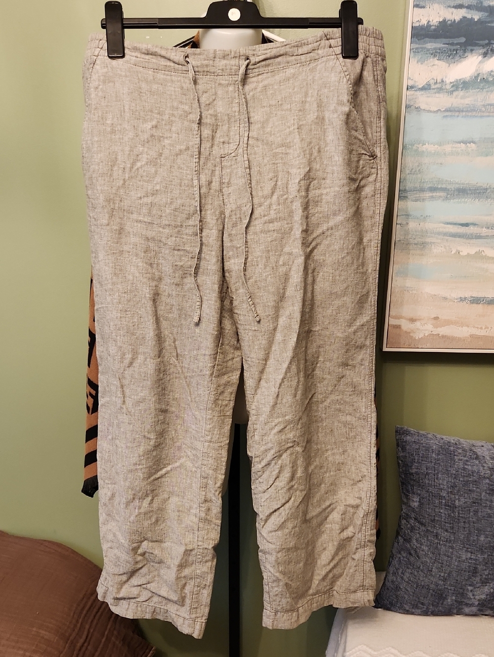 Joe Fresh Light Gray Wide-Leg Linen-Blend Pants